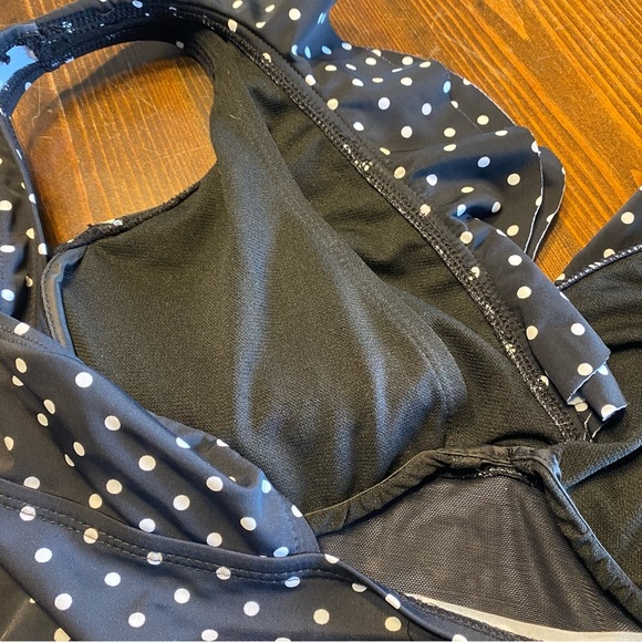 Ralph Lauren Black White Polka Dot Ruffle Tankini SLIMMING Top&black bottom-SZ-8 - Picture 9 of 12